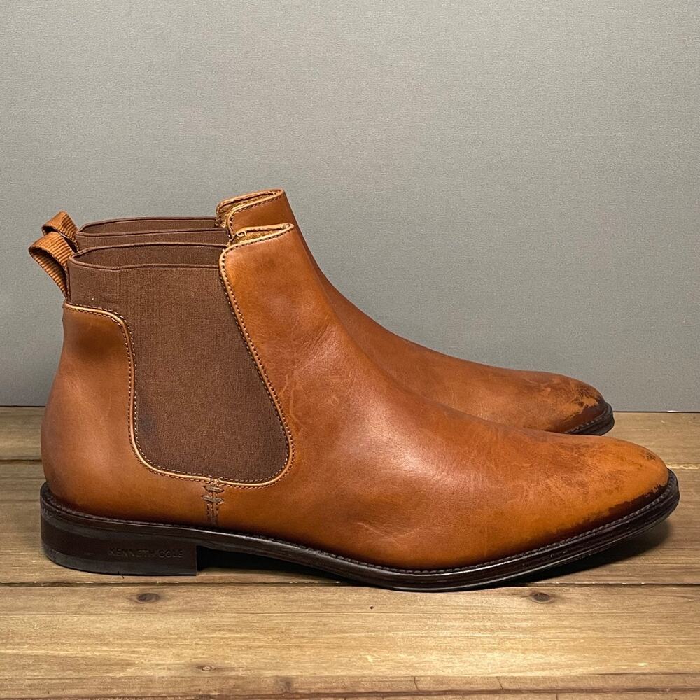 Kenneth Cole Men's Tully Chelsea Boots Size 11.5 Brown Distressed Leather